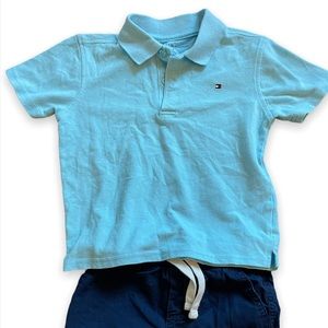 Boys 4T Tommy Hilfiger Polo Shirt and a blue Carter’s shorts. Like new